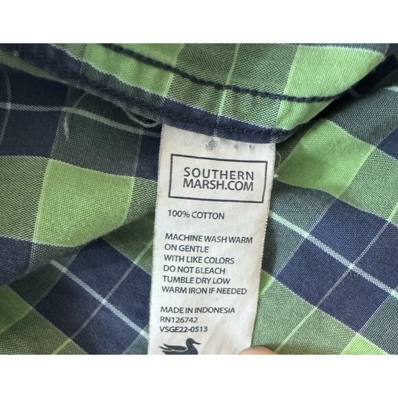 Southern Marsh Shirt Mens M Button-Down Long-Sleeve Green Blue Plaid Checkered - Picture 11 of 11
